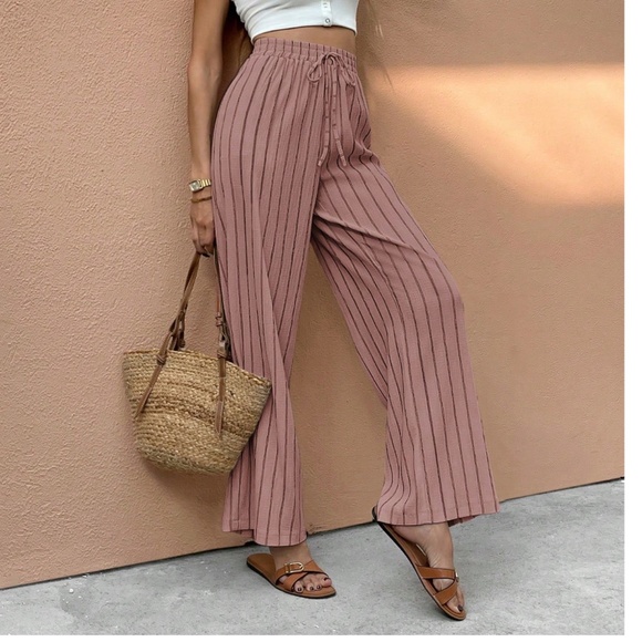 Striped Stretchy High Waisted Wide leg Trouser Pants - Picture 2 of 7